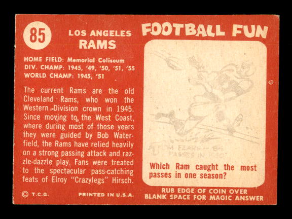 1958 Topps #85 Los Angeles Rams back image