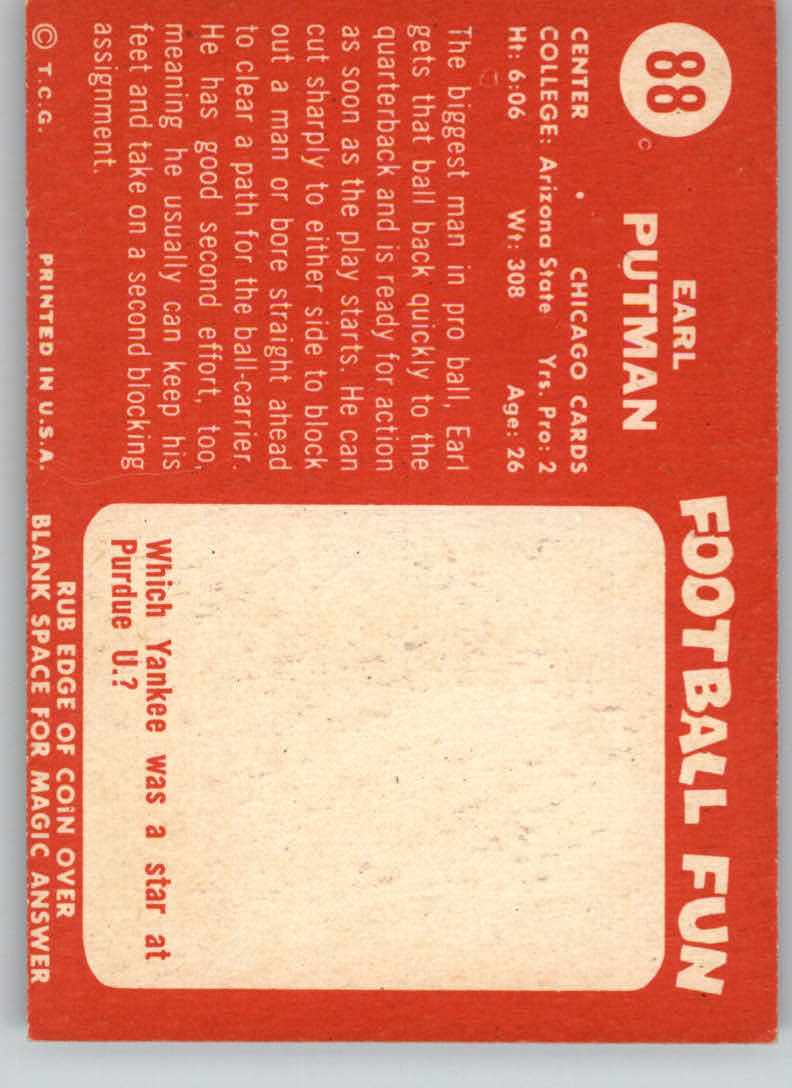 1958 Topps #88 Earl Putman RC back image