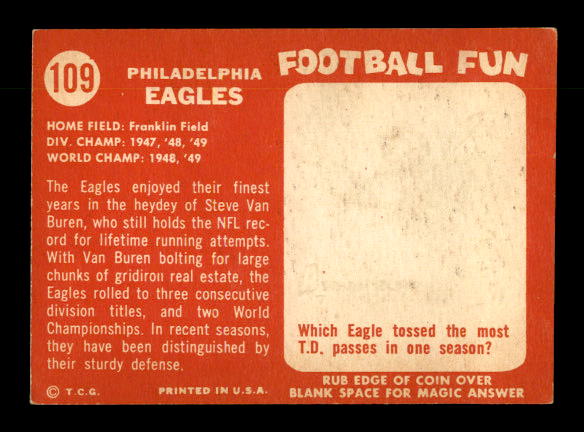 1958 Topps #109 Philadelphia Eagles back image