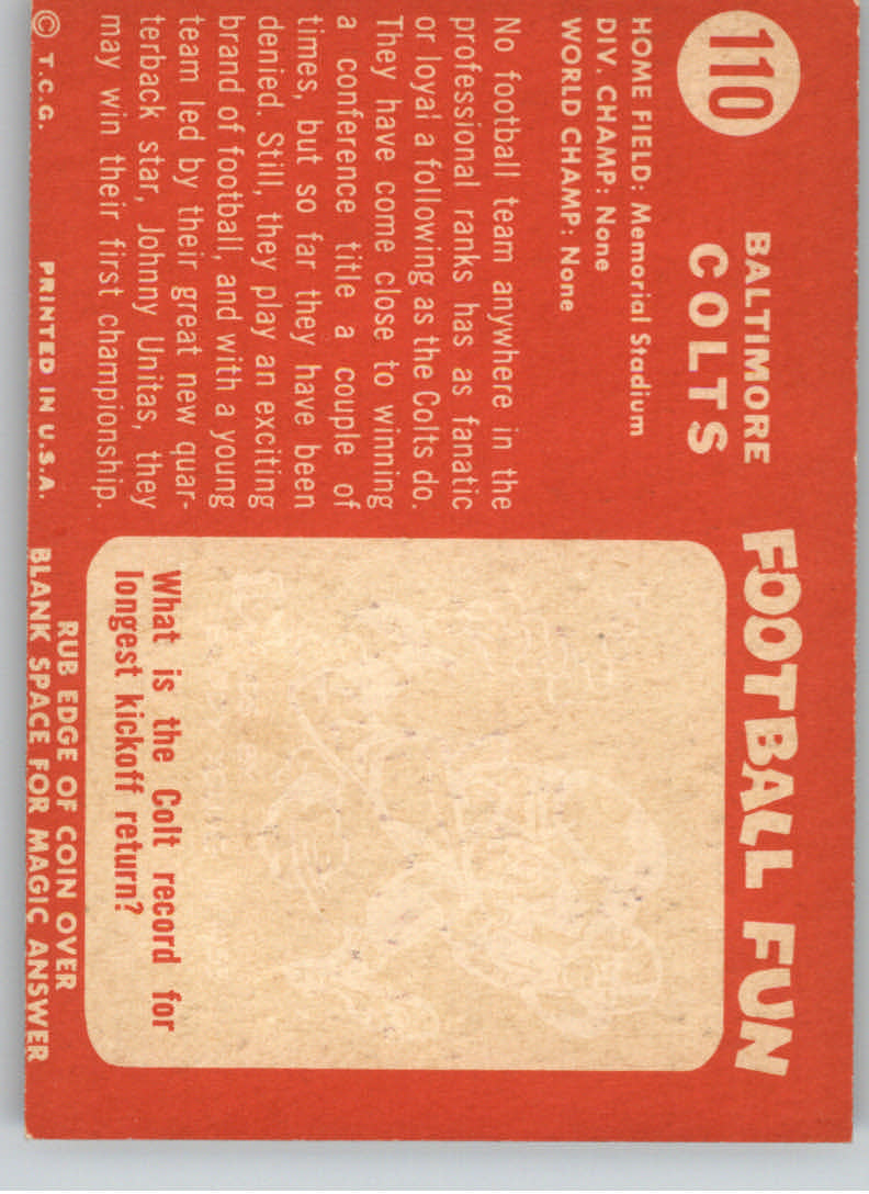 1958 Topps #110 Baltimore Colts back image