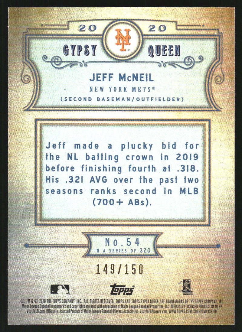 2020 Topps Gypsy Queen Chrome Box Toppers Indigo Refractors #54 Jeff McNeil