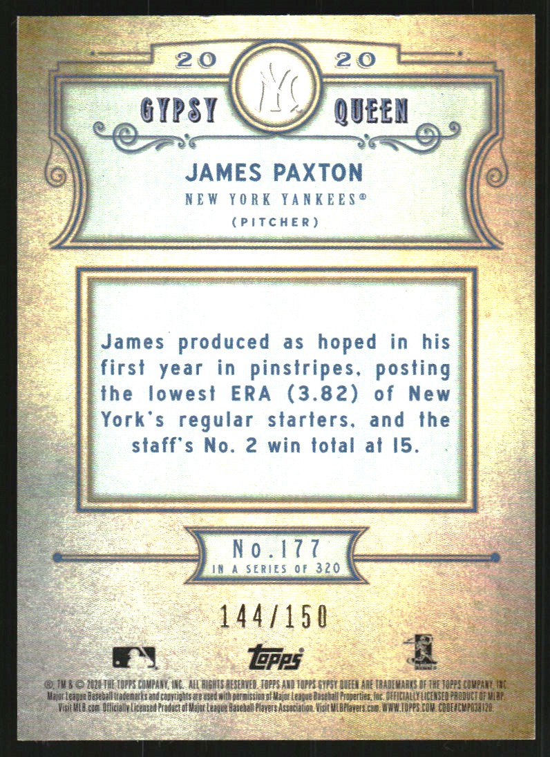 2020 Topps Gypsy Queen Chrome Box Toppers Indigo Refractors #177 James Paxton