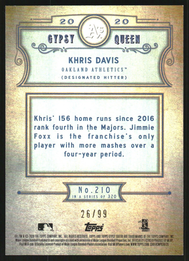 2020 Topps Gypsy Queen Chrome Box Toppers Blue Refractors #210 Khris Davis