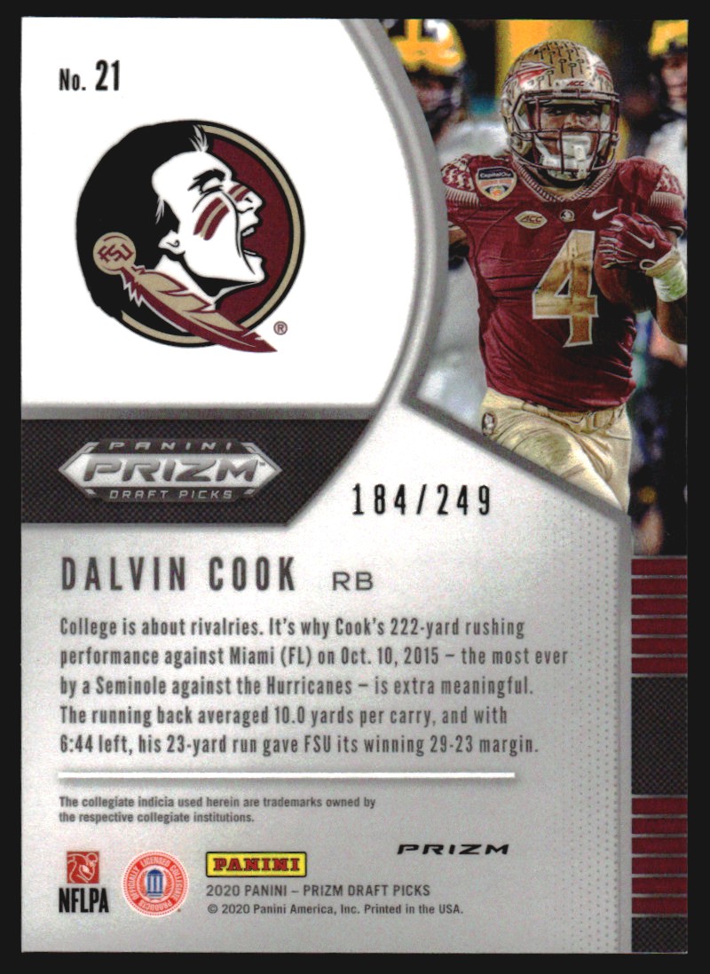 2020 Panini Prizm Draft Picks Prizms Green and Yellow #21 Dalvin Cook