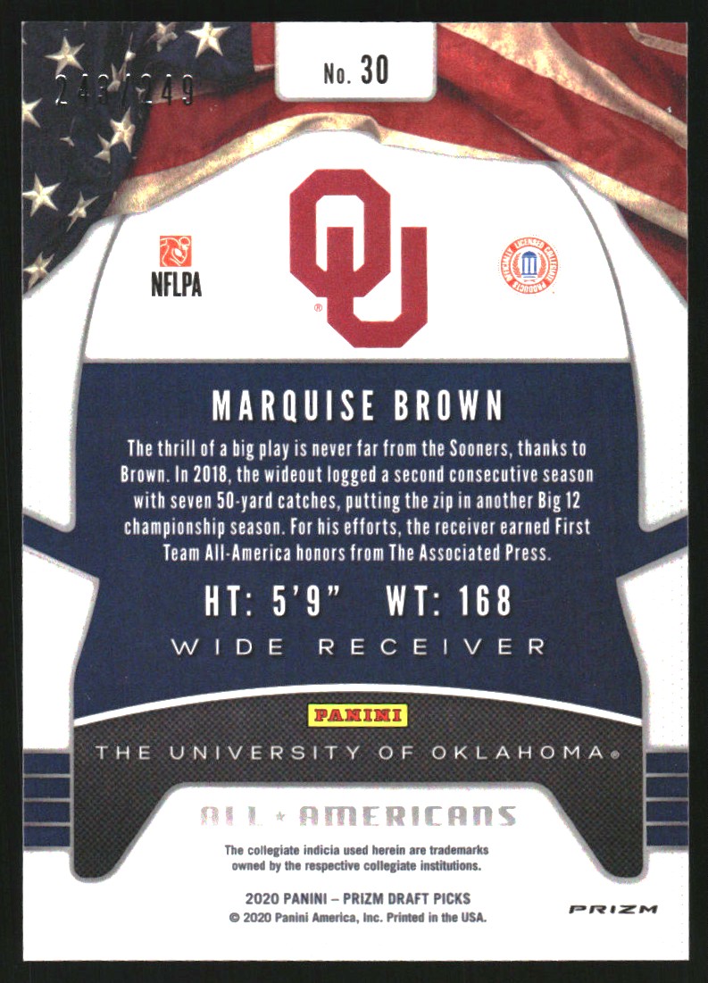 2020 Panini Prizm Draft Picks Prizms Green and Yellow #30 Marquise Brown AA