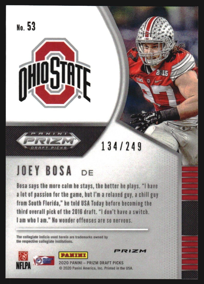2020 Panini Prizm Draft Picks Prizms Green and Yellow #53 Joey Bosa