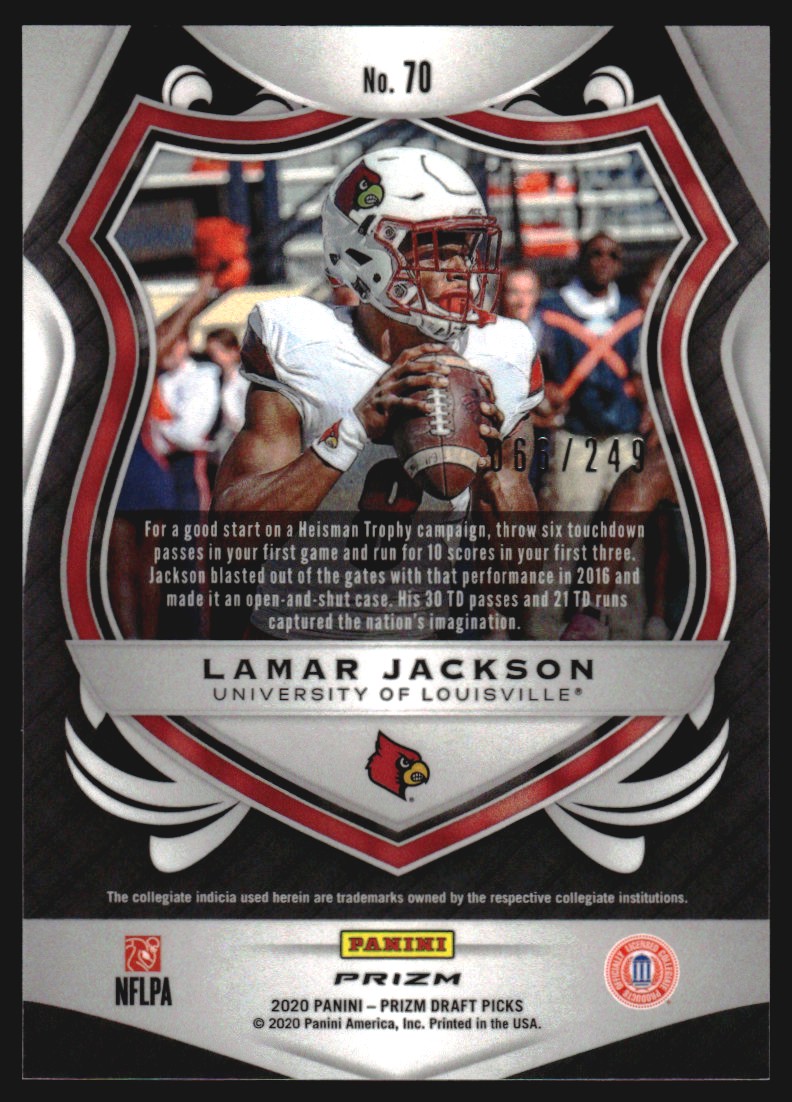 2020 Panini Prizm Draft Picks Prizms Green and Yellow #70 Lamar Jackson C
