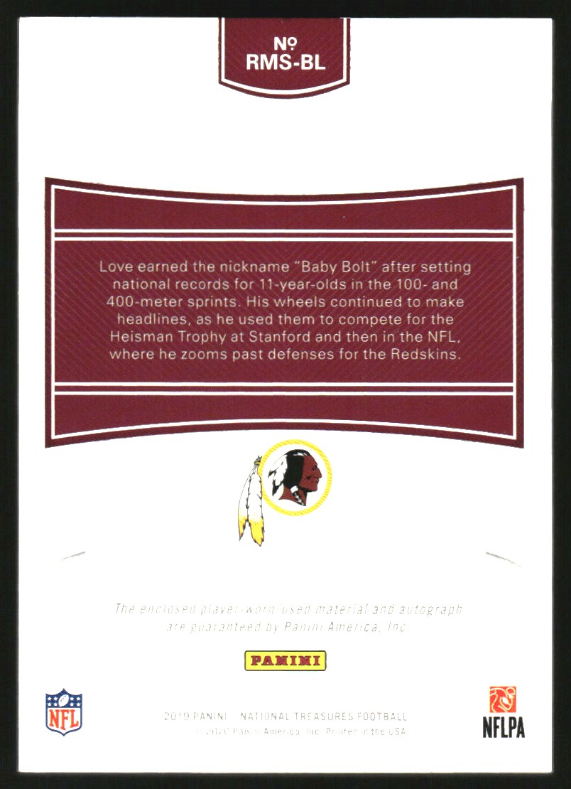 2019 Panini National Treasures Rookie Material Signatures RPS Green Numbers #15 Bryce Love/23