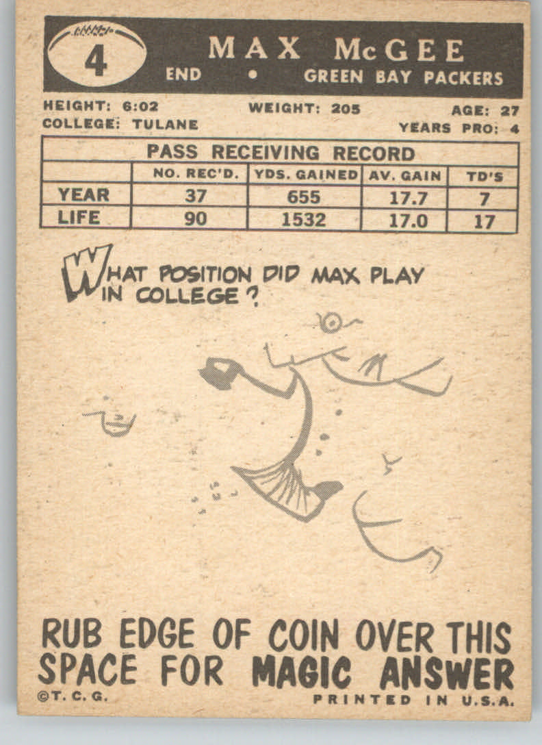 1959 Topps #4 Max McGee RC back image