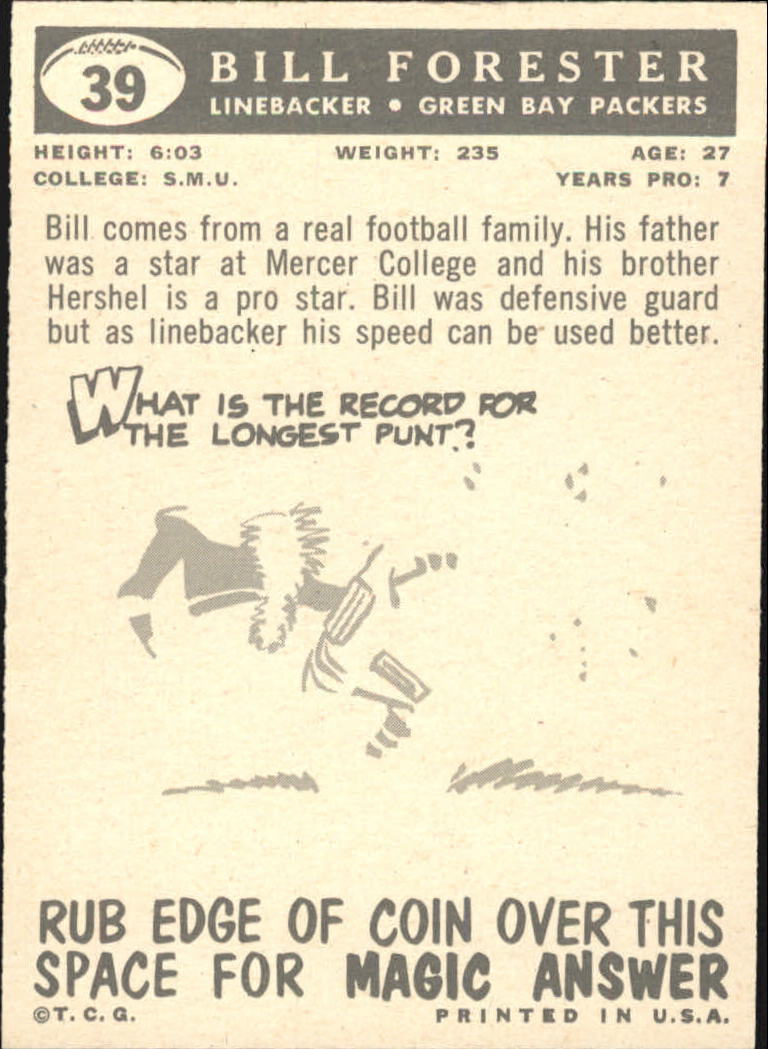 1959 Topps #39 Bill Forester back image