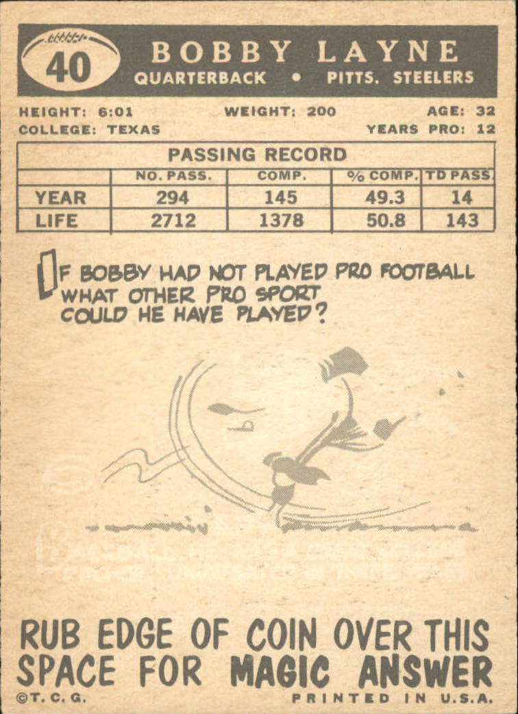 1959 Topps #40 Bobby Layne back image