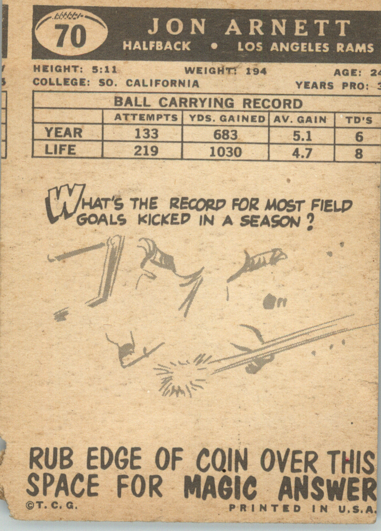 1959 Topps #70 Jon Arnett back image