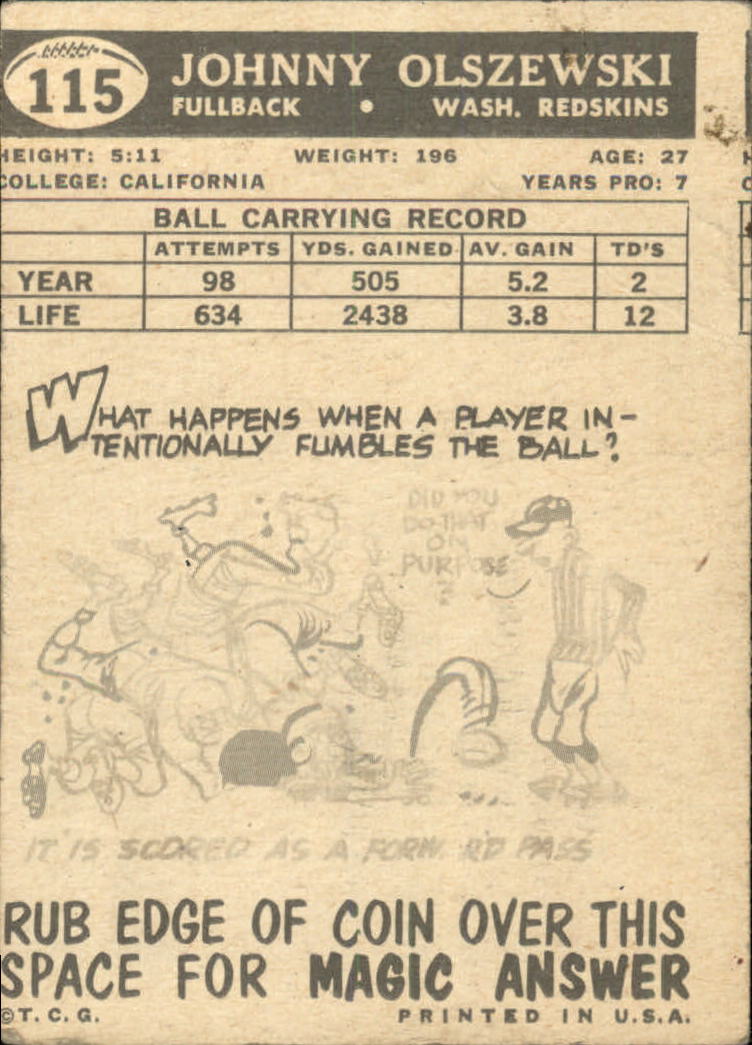 1959 Topps #115 John Olszewski back image