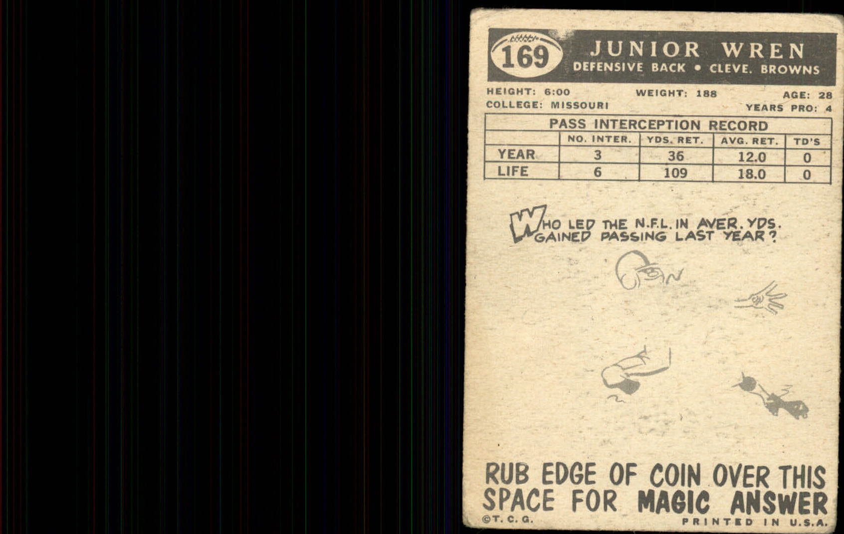 1959 Topps #169 Junior Wren RC back image