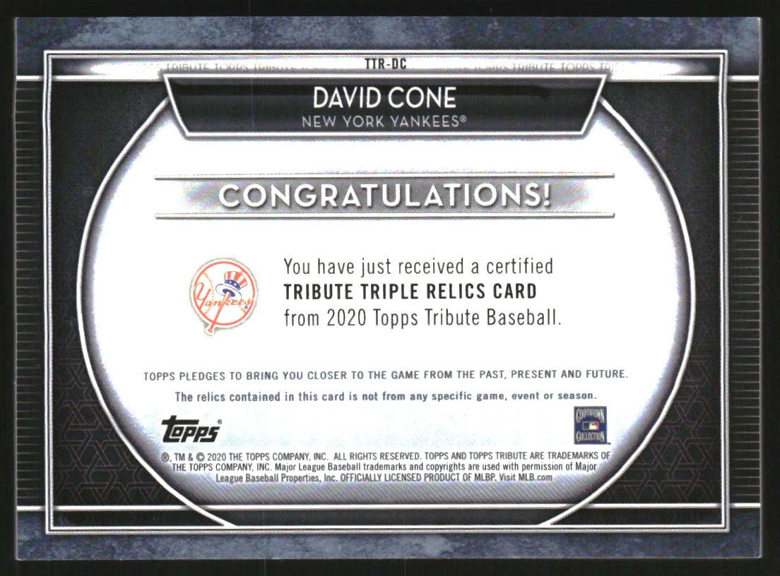 2020 Topps Tribute Triple Relics Orange #TTRDC David Cone