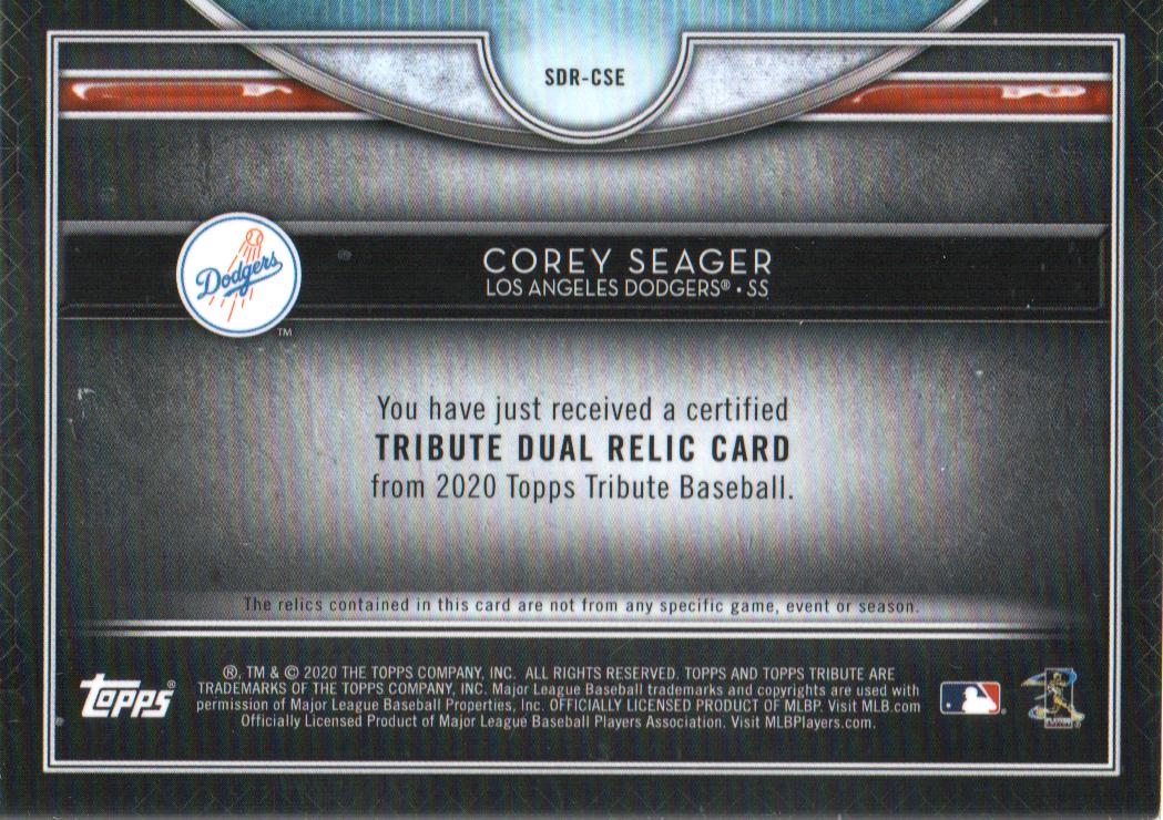 2020 Topps Tribute Dual Relics Purple #SDRCSE Corey Seager back image
