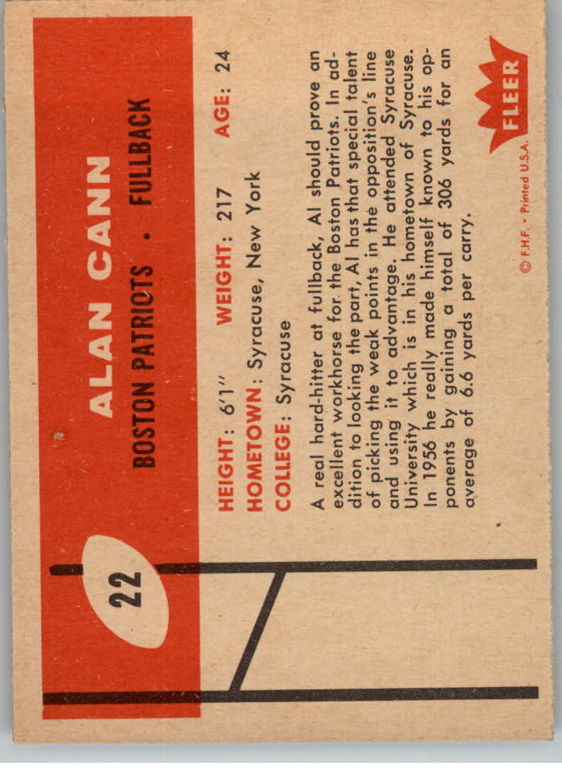 1960 Fleer #22 Alan Cann RC back image