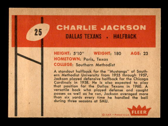 1960 Fleer #25 Charlie Jackson RC back image