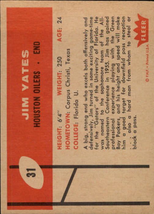 1960 Fleer #31 Jim Yates RC back image