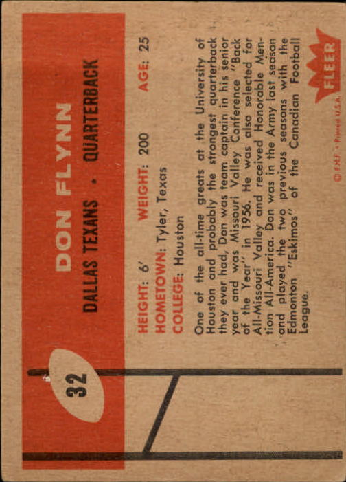 1960 Fleer #32 Don Flynn RC back image