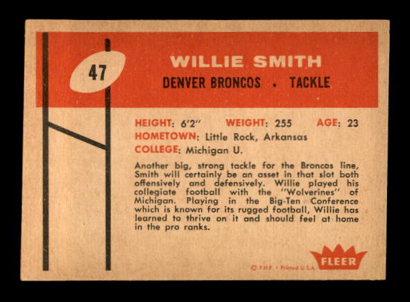 1960 Fleer #47 Willie Smith RC back image