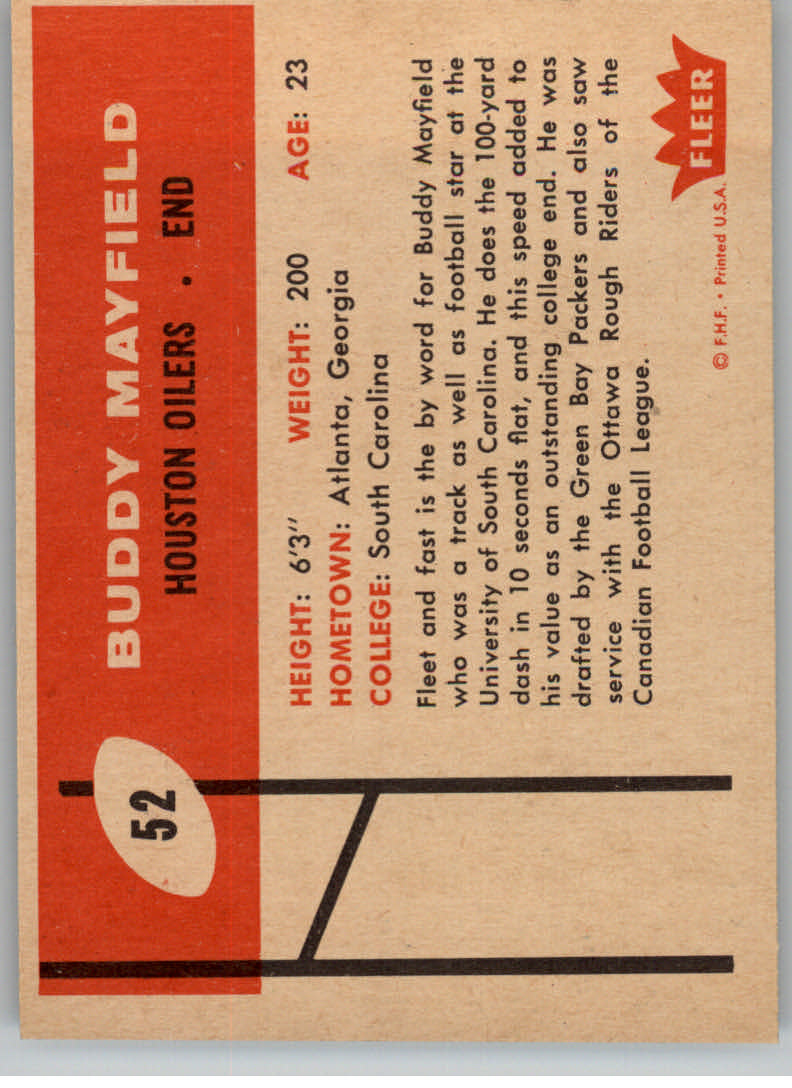 1960 Fleer #52 Buddy Mayfield RC back image
