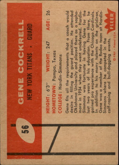 1960 Fleer #56 Gene Cockrell RC back image