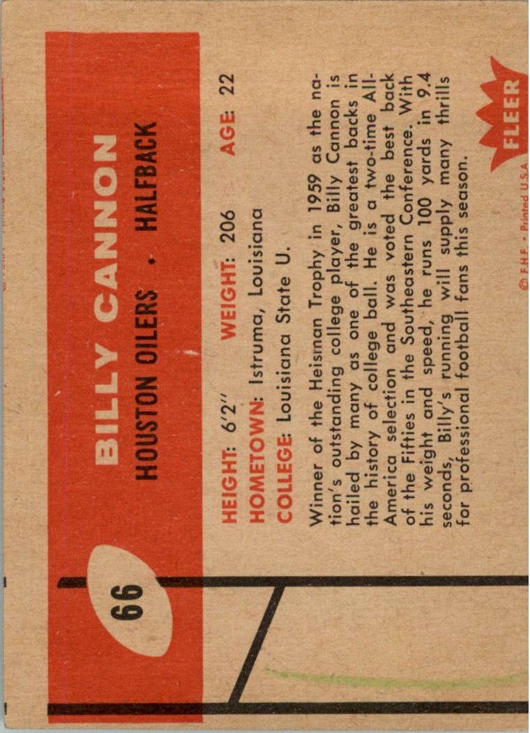 Billy Cannon #47 Prices, 1962 Fleer