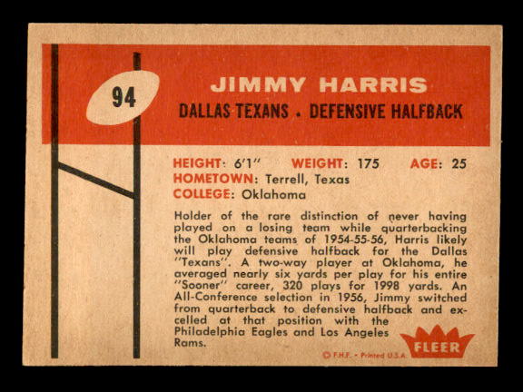 1960 Fleer #94 Jimmy Harris back image