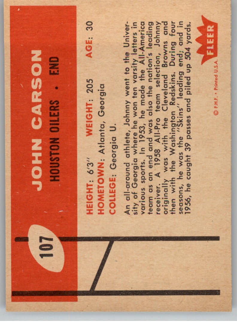 1960 Fleer #107 Johnny Carson back image