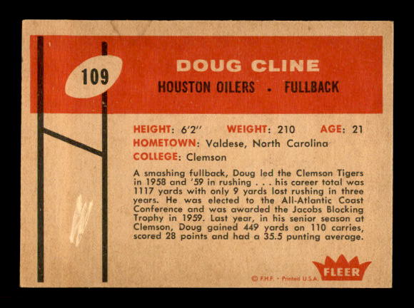 1960 Fleer #109 Doug Cline RC back image
