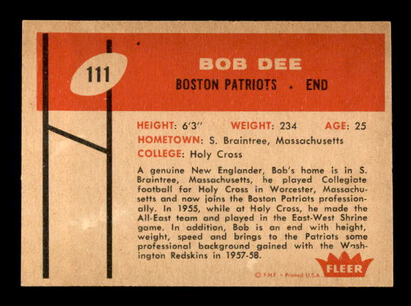 1960 Fleer #111 Bob Dee RC back image