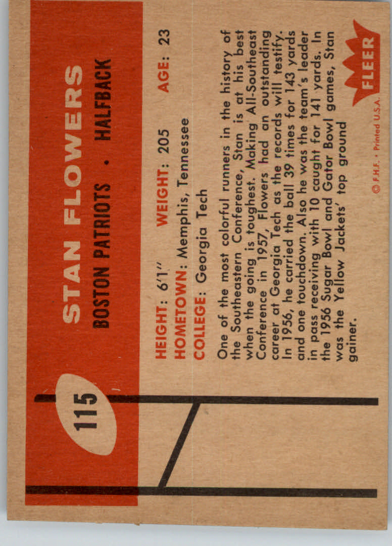 1960 Fleer #115 Stan Flowers RC back image