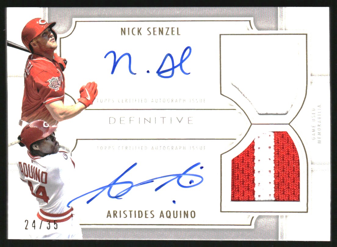 2020 Topps Definitive Collection Dual Autograph Relics #DARNA Nick Senzel/Aristides Aquino/35