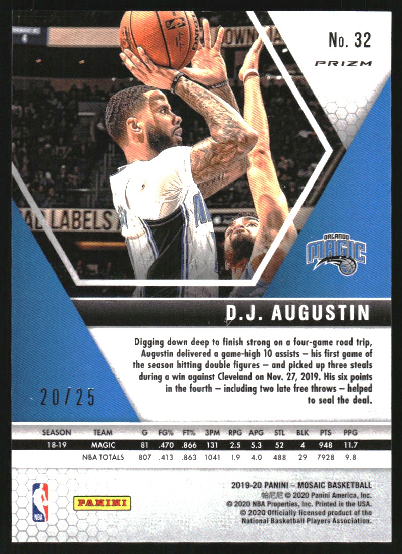 2019-20 Panini Mosaic Mosaic Orange Fluorescent #32 D.J. Augustin