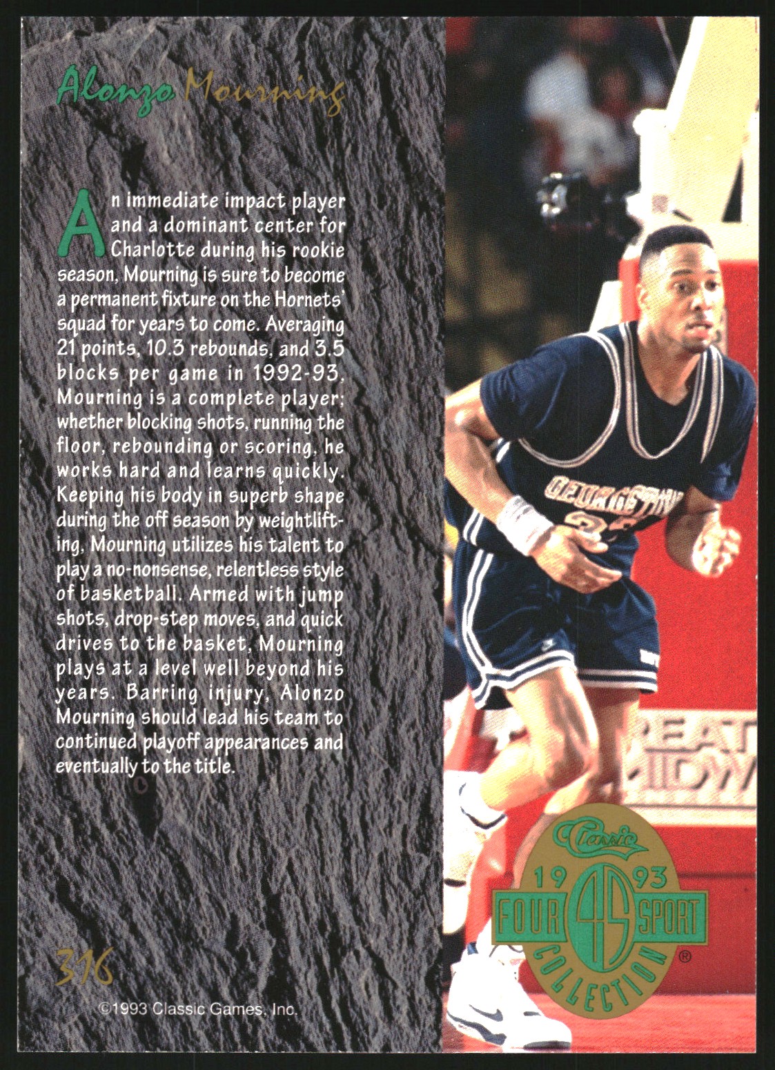 1993 Classic Four Sport Oversize #316 Alonzo Mourning