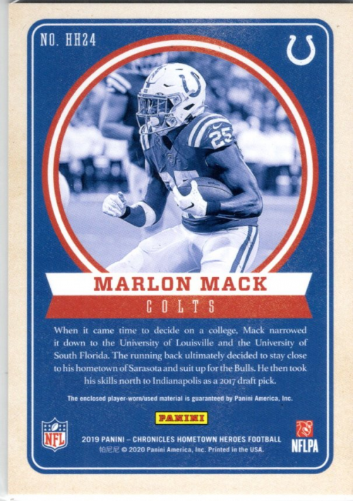 2019 Hometown Heroes Dual Jerseys Gold #24 Marlon Mack back image