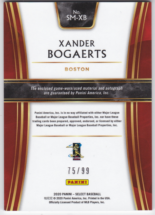 2020 Select Signature Materials #4 Xander Bogaerts/99 back image