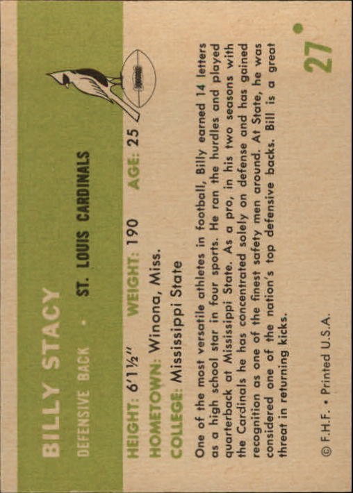 1961 Fleer #27 Bill Stacy RC back image