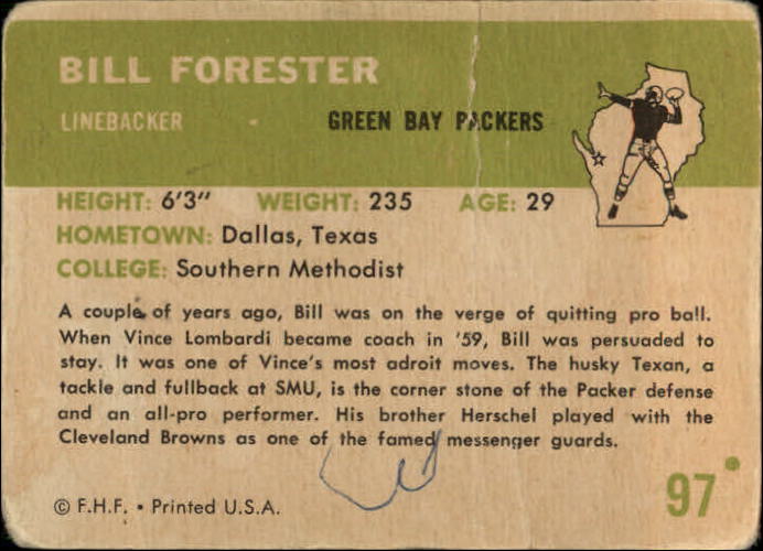1961 Fleer #97 Bill Forester back image