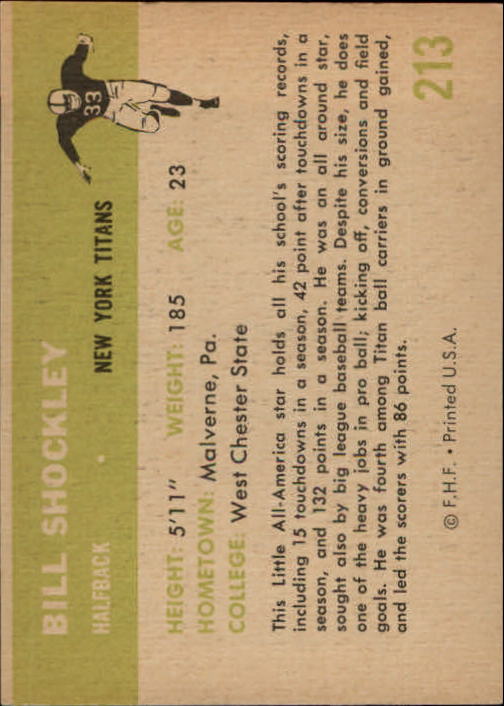 1961 Fleer #213 Bill Shockley RC back image