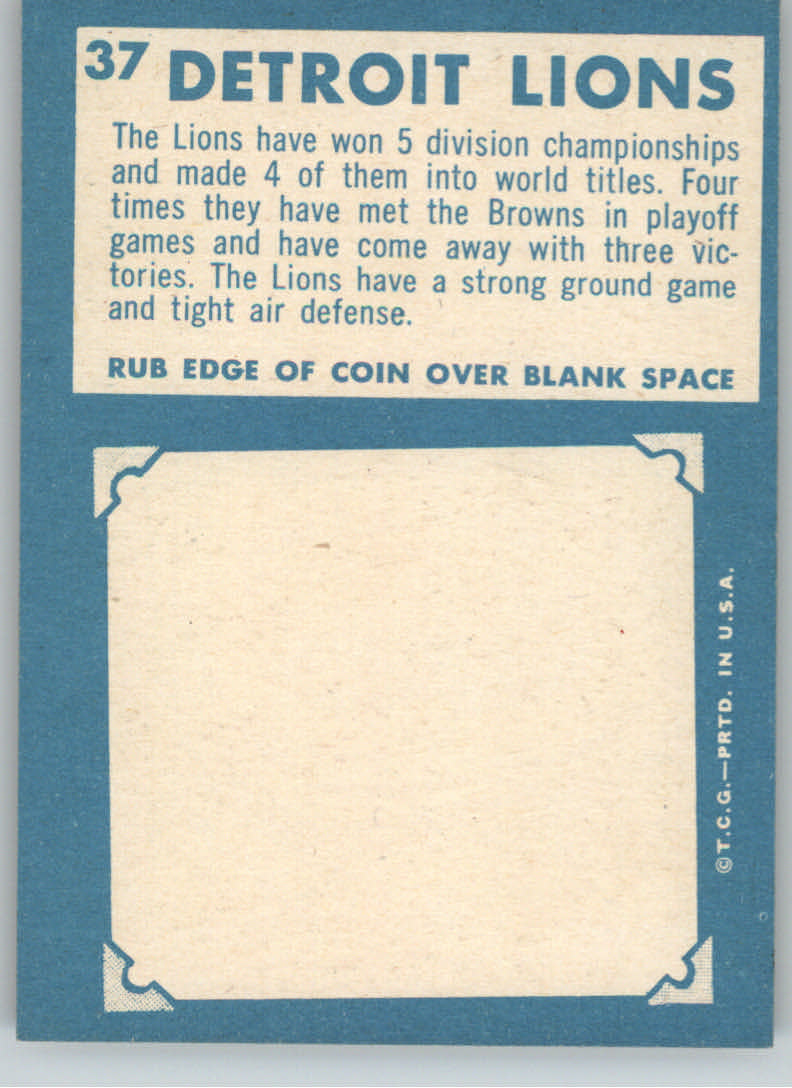 1961 Topps #37 Detroit Lions back image