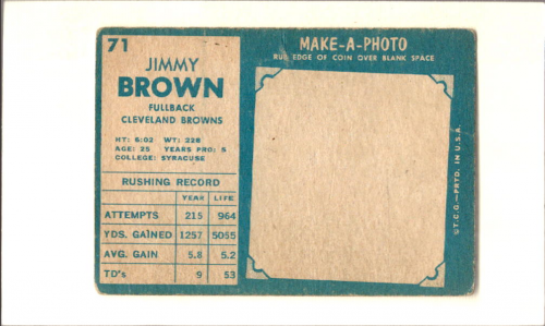 1961 Topps #71 Jim Brown back image