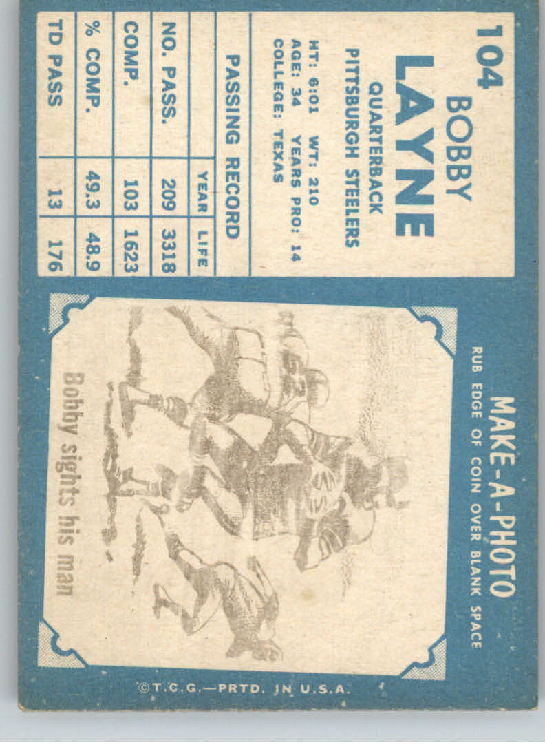 1961 Topps #104 Bobby Layne back image
