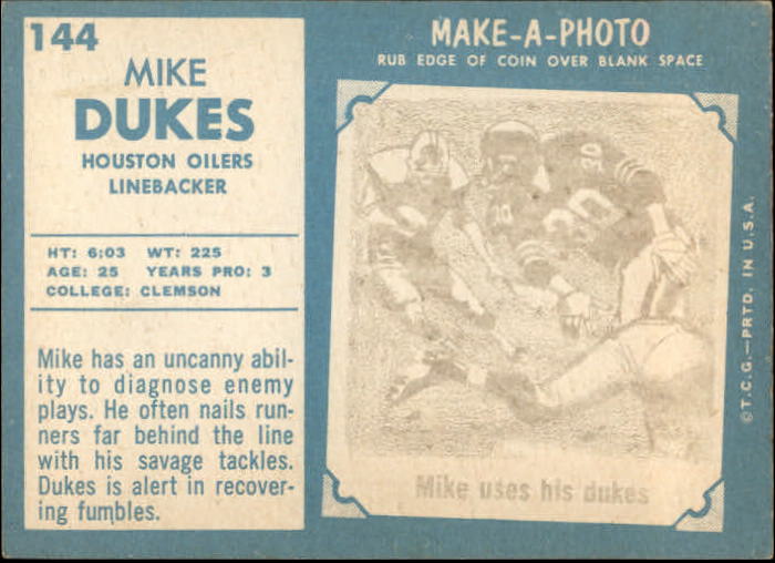 1961 Topps #144 Mike Dukes RC back image