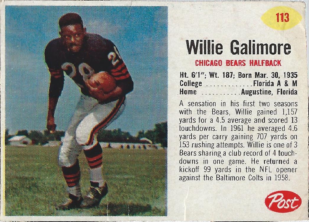 1962 Post Cereal #113 Willie Galimore