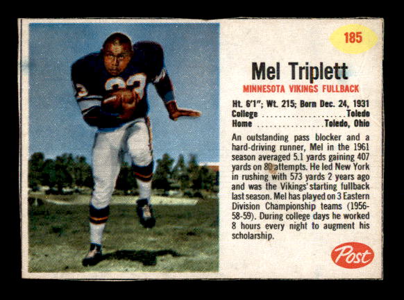 1962 Post Cereal #185 Mel Triplett