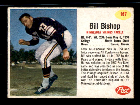 1962 Post Cereal #187 Bill Bishop