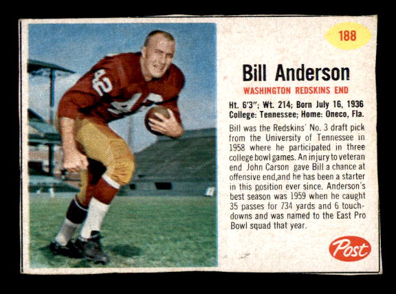 1962 Post Cereal #188 Bill Anderson SP