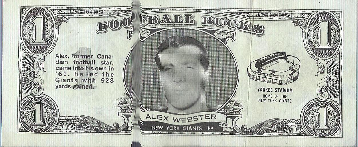 1962 Topps Bucks Inserts #4 Alex Webster